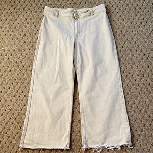 Wide-Leg Beige Denim Jeans